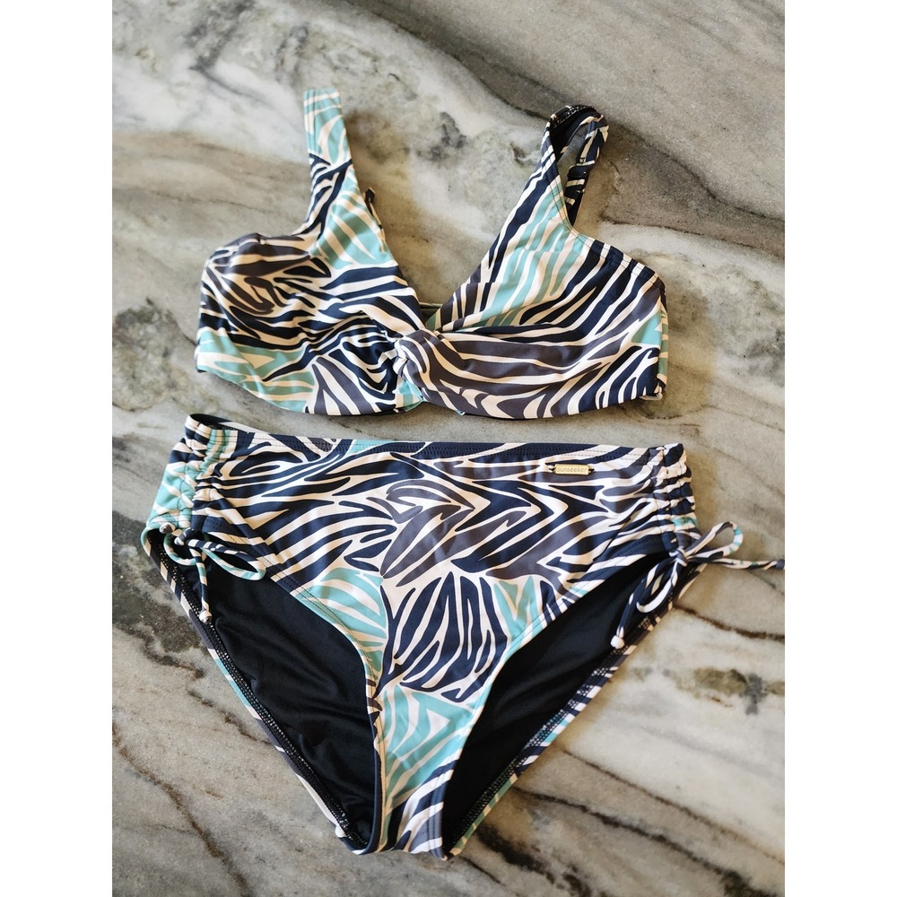 Sunseeker Australia Bikini Set 34D Top US 6 High‎ Waist Bottom Zebra Print Blue
